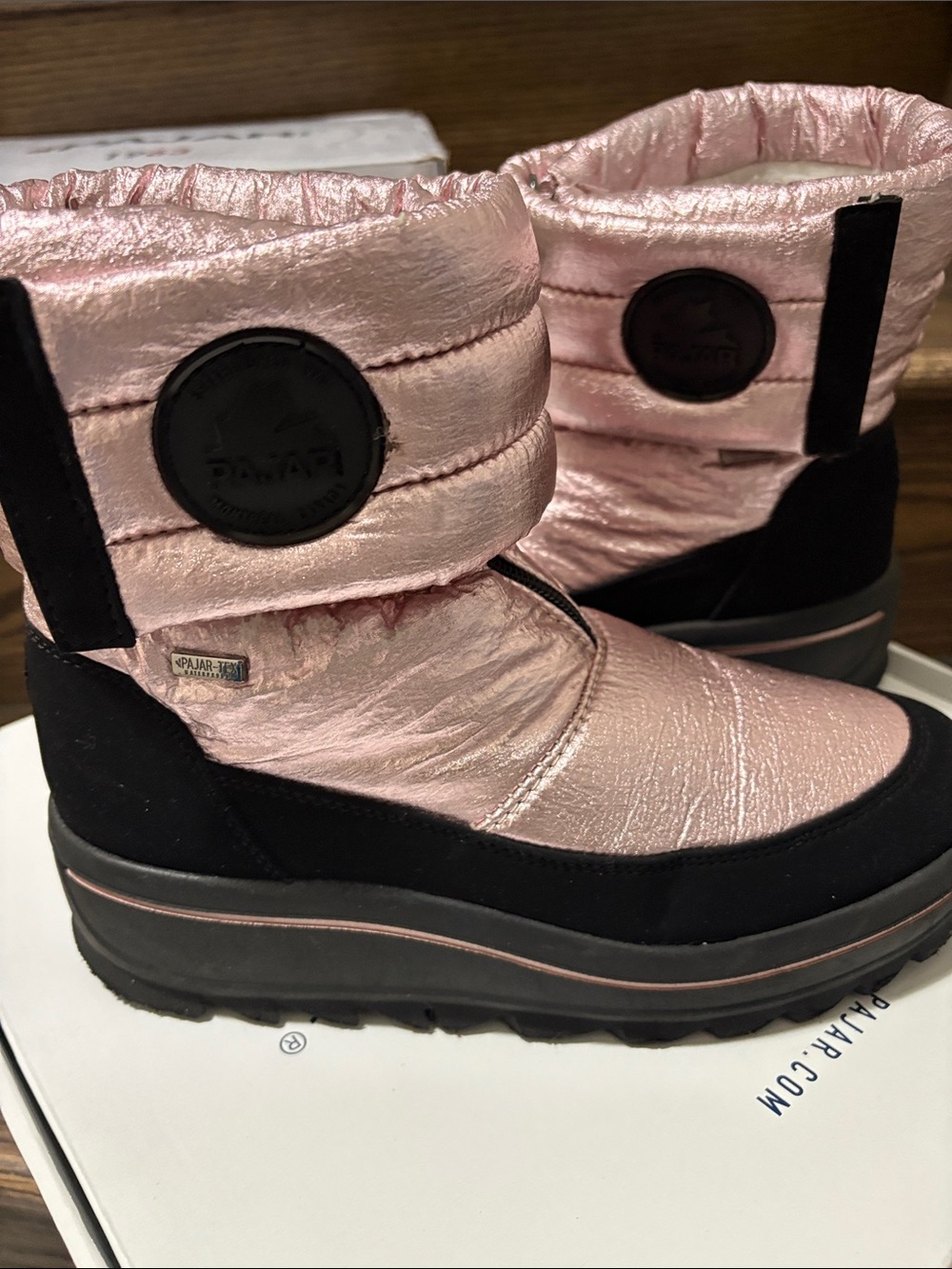 Pajar Metallic Pink & Black Insulated Winter Ankle Boots